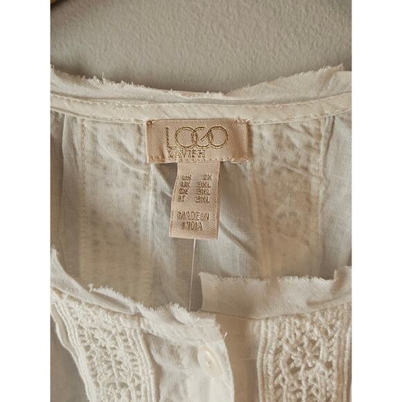 LOGO Lavish By Lori Goldstein Woven Button Front Top W/ Lace Trim Ivory 2X new - Picture 10 of 12